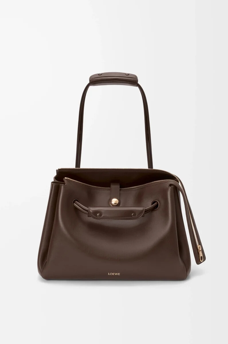 bolso grande madrid en piel de becerro flexible color castaño oscuro