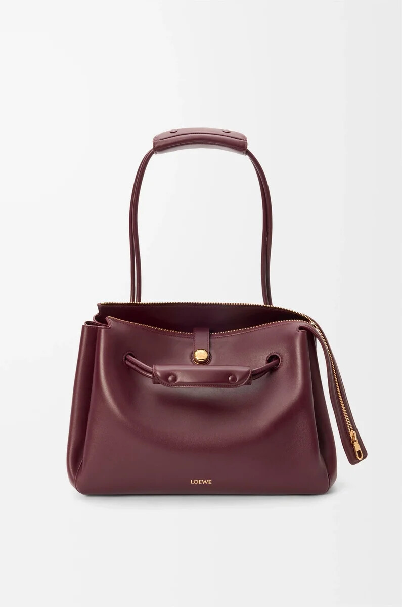 bolso grande madrid en piel de becerro flexible color burdeos oscuro