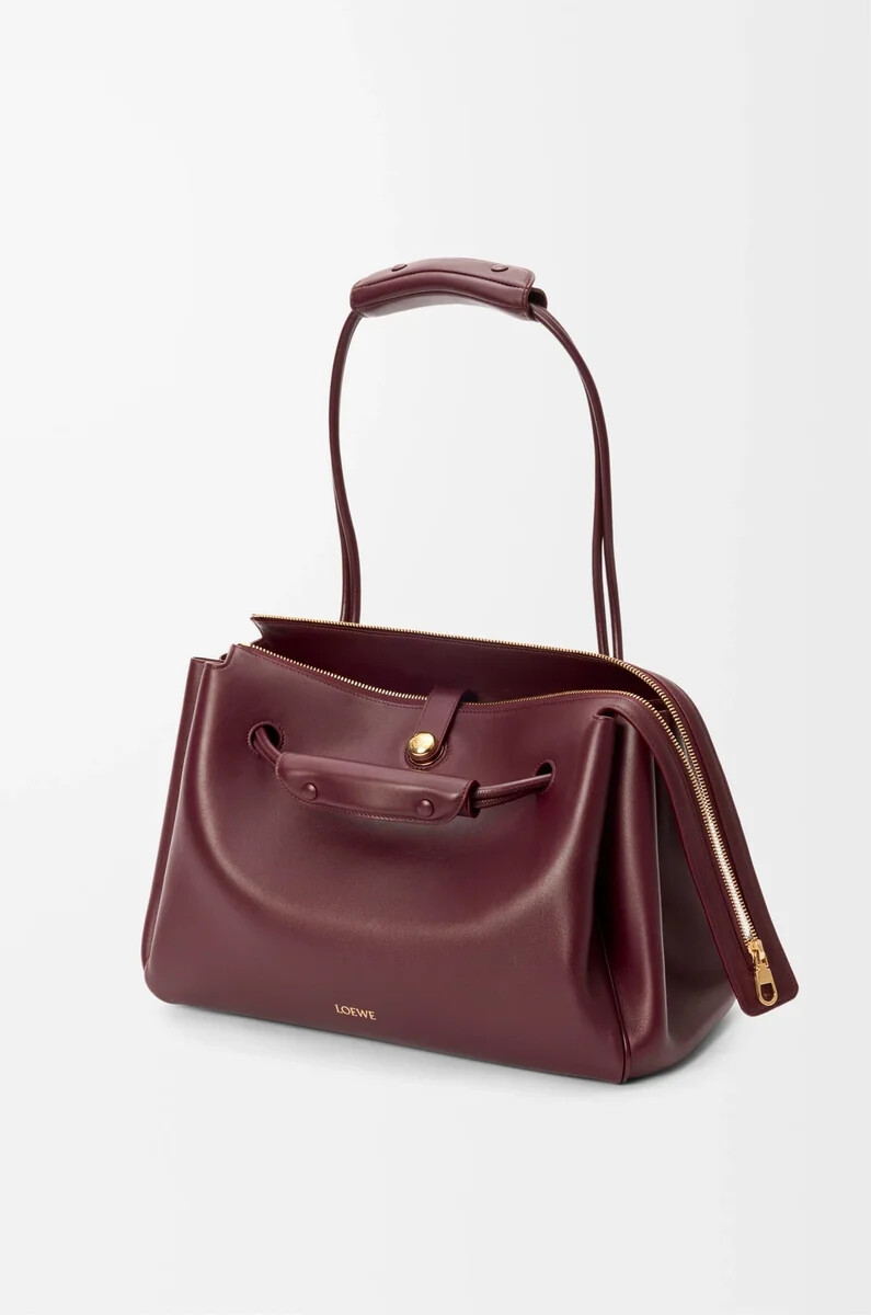 bolso grande madrid en piel de becerro flexible color burdeos oscuro