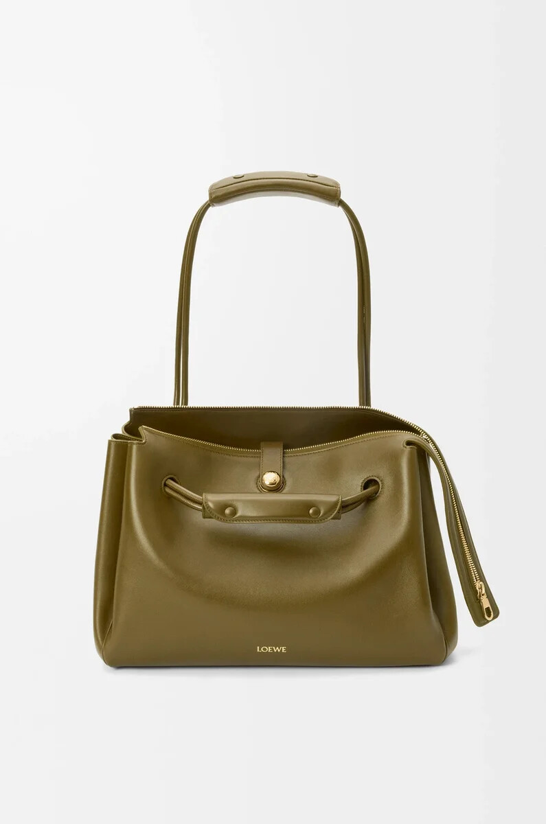 bolso grande madrid en piel de becerro flexible color oliva