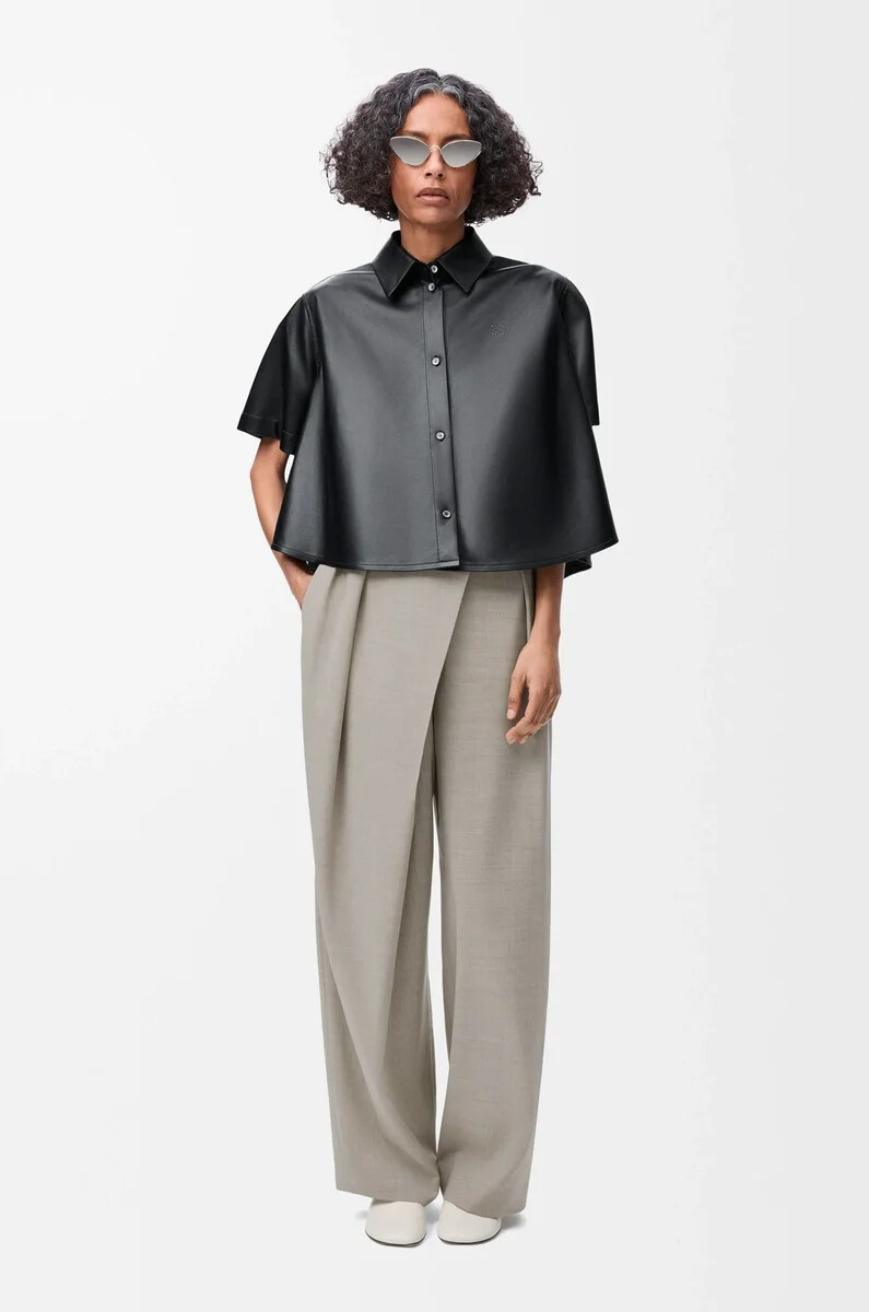 pantalón cruzado de lana beige claro melange