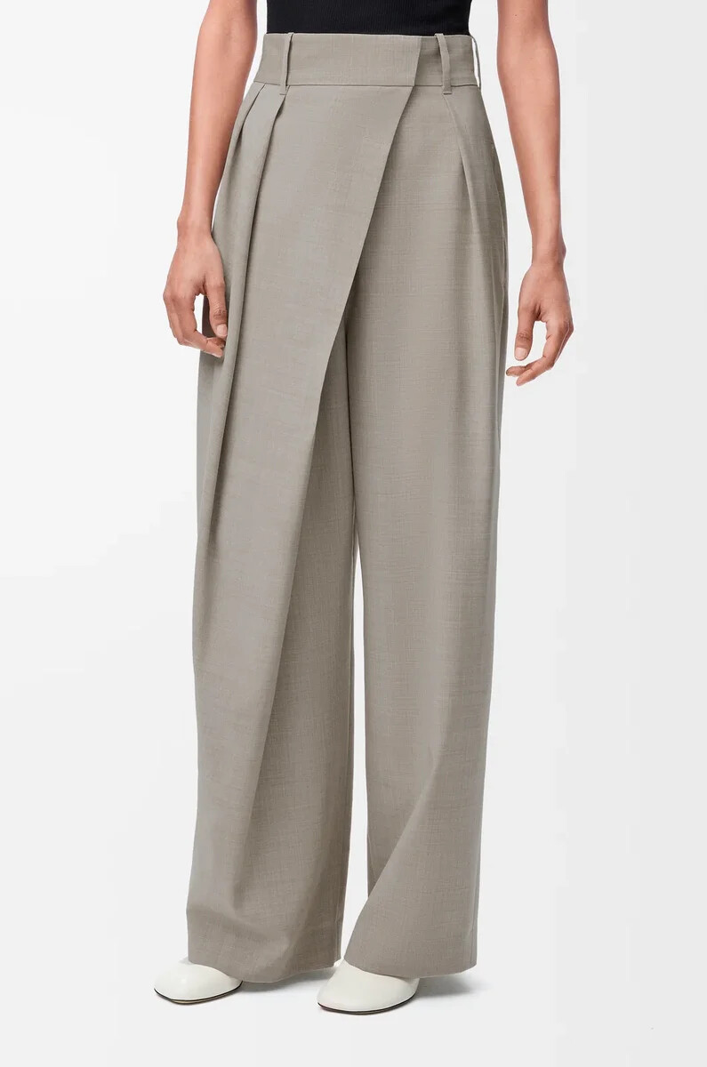 pantalón cruzado de lana beige claro melange