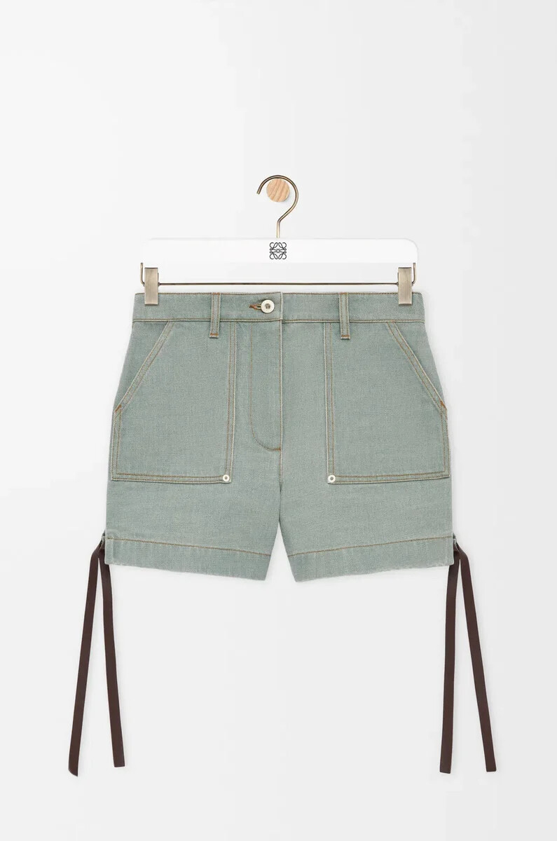 pantalones cortos de trabajo en denim verde caqui