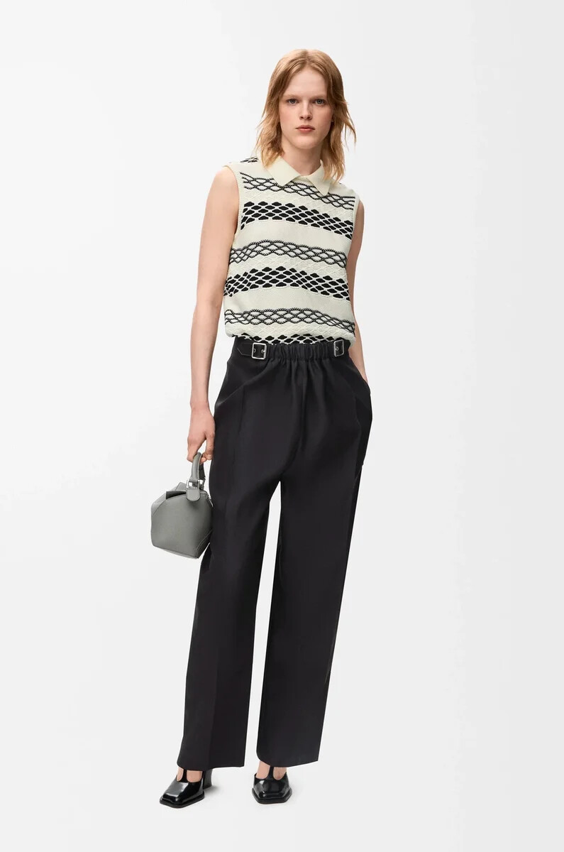 pantalón con cinturón en lana y seda negro