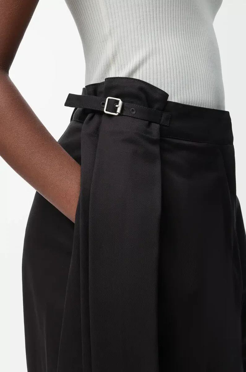 pantalón drapeado en algodón y seda negro