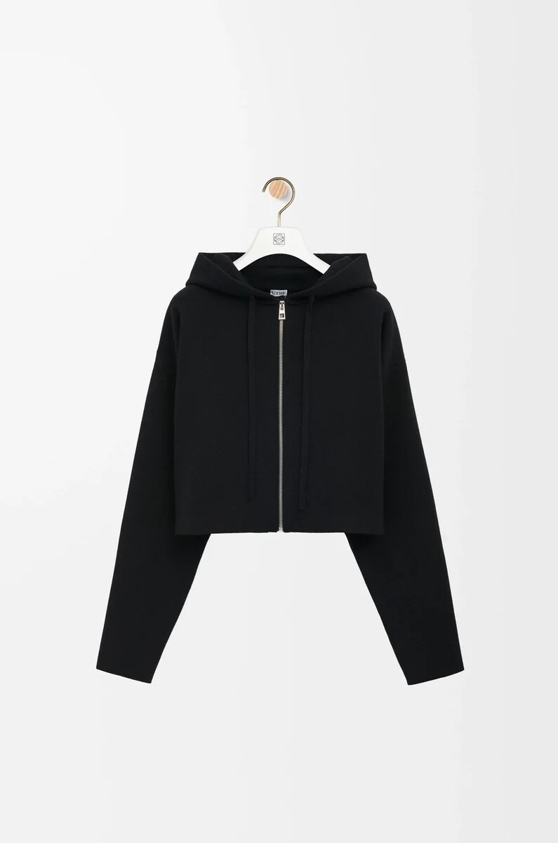 sudadera con capucha y cremallera con anagrama en lana negra