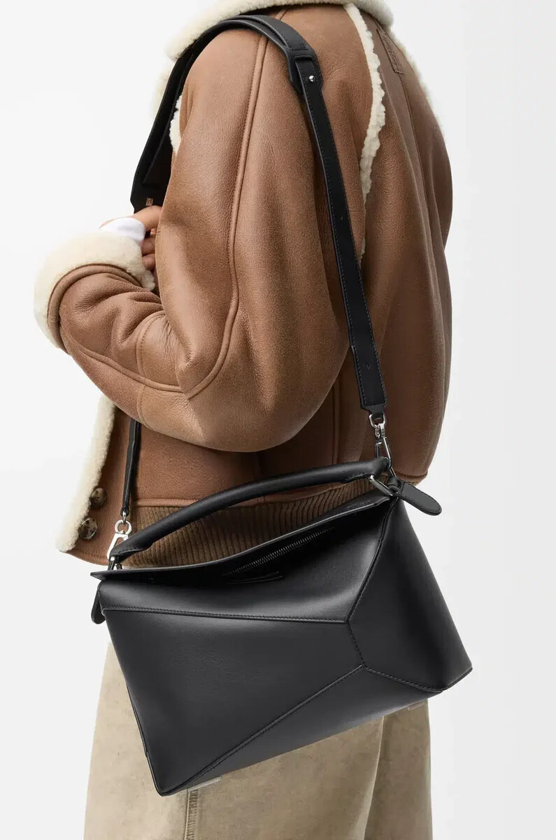 bolso mediano puzzle edge en piel de becerro clásica negra