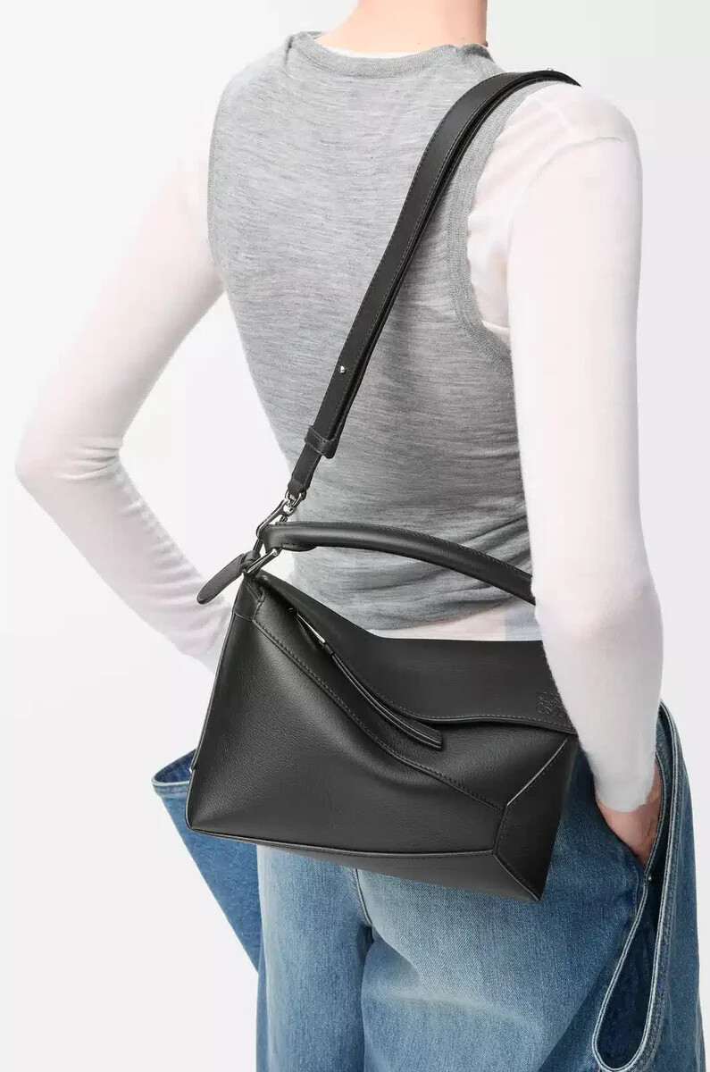 bolso pequeño puzzle edge en piel de becerro clásica negra