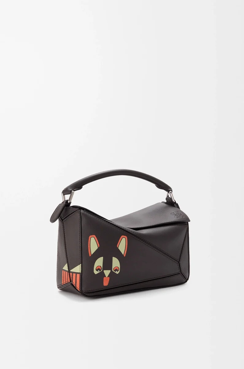 bolso puzzle pequeño futurist cat en piel de becerro clásica color topo oscuro