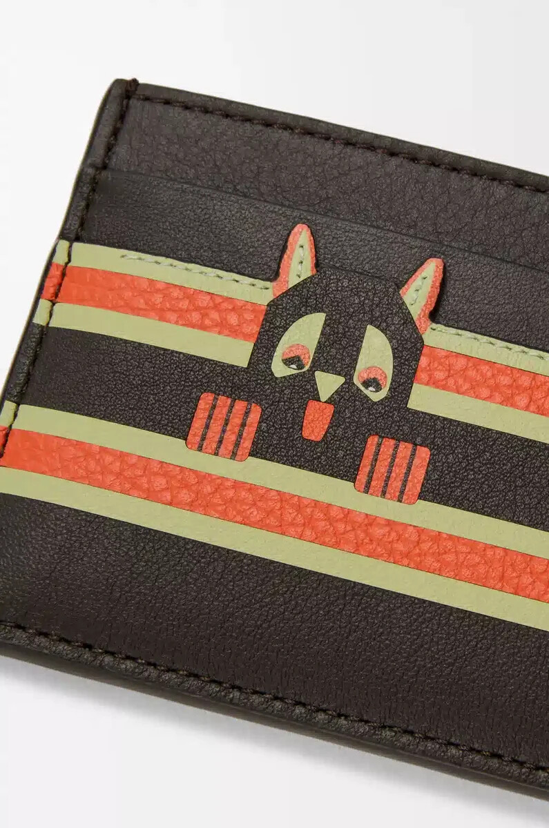 tarjetero liso futurist cat en piel de becerro clásica color topo oscuronaranja