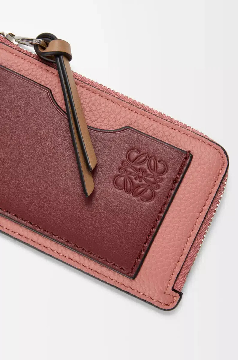 tarjetero para monedas en piel de becerro granulada suave color ruborcaoba